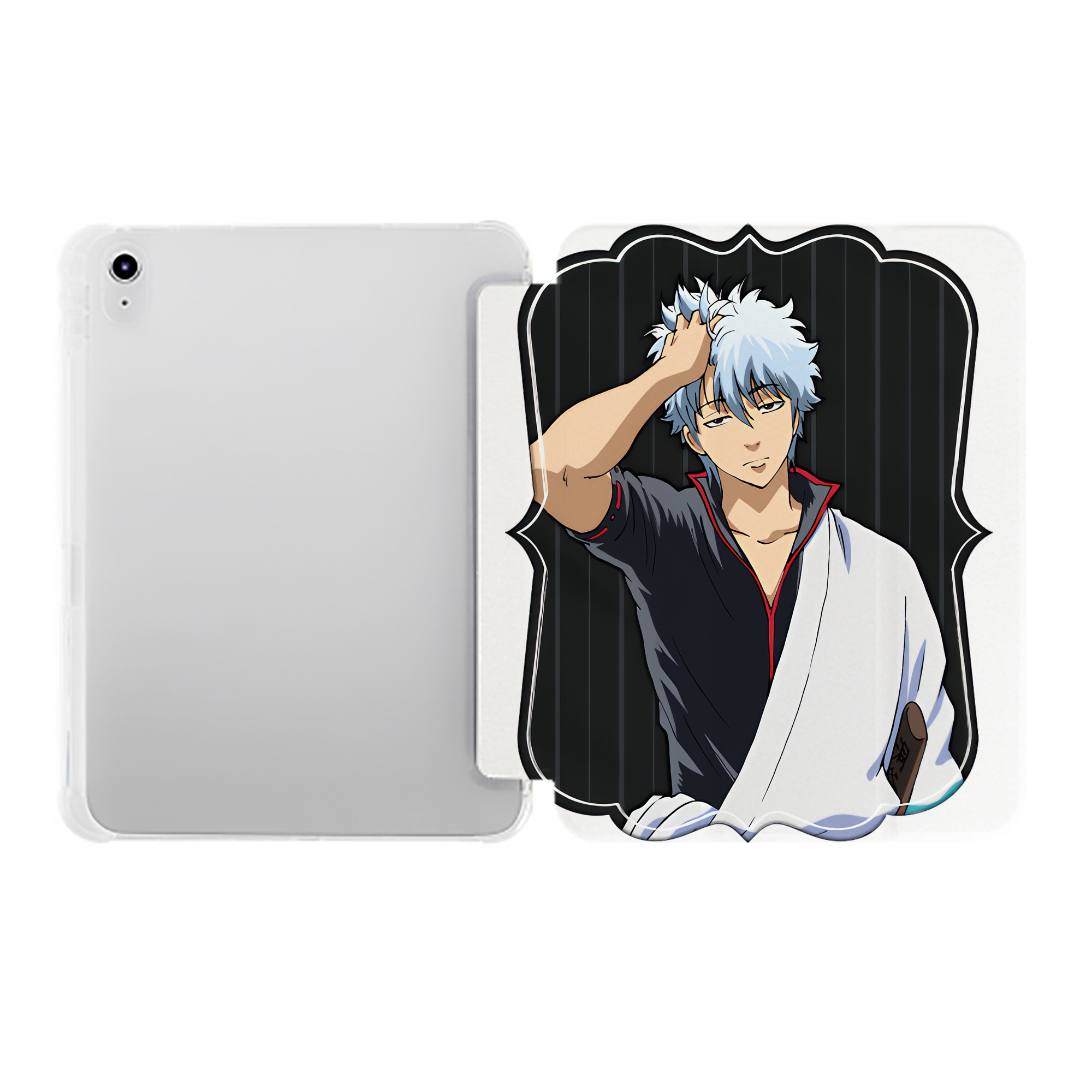（画像用） ぎんたま 坂田銀時（さかたぎんとき） 神楽 志村新八（しむら しんぱち） GINTAMA Sakata Gintoki Kagura Shimura Shinpachi IPad ケース ペン収納付き 三つ折りスタンド PUレザー×シリコン 対応機種9.5/10.5/10.9インチ